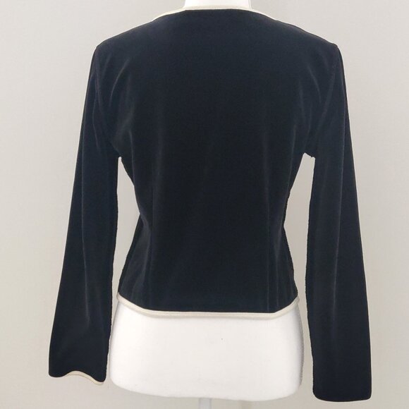 Vintage Sonia Rykiel Black Velvet Cardigan w/ White Trim – Size S - Picture 2 of 6